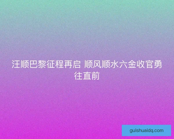 汪顺巴黎征程再启 顺风顺水六金收官勇往直前
